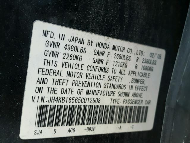 JH4KB16565C012508 - 2005 ACURA RL შავი ფოტო 10