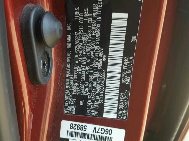 5TDJK4CC7AS028663 - 2010 TOYOTA SIENNA LE RED photo 10