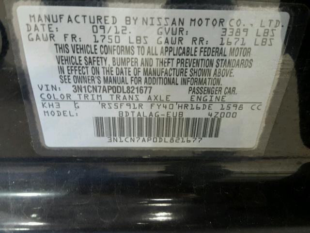 3N1CN7AP0DL821677 - 2013 NISSAN VERSA S BLACK photo 10