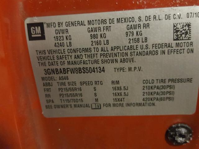 3GNBABFW8BS504134 - 2011 CHEVROLET HHR LT RED photo 10