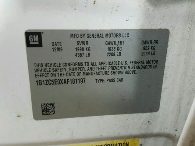 1G1ZC5E0XAF181197 - 2010 CHEVROLET MALIBU 1LT WHITE photo 10