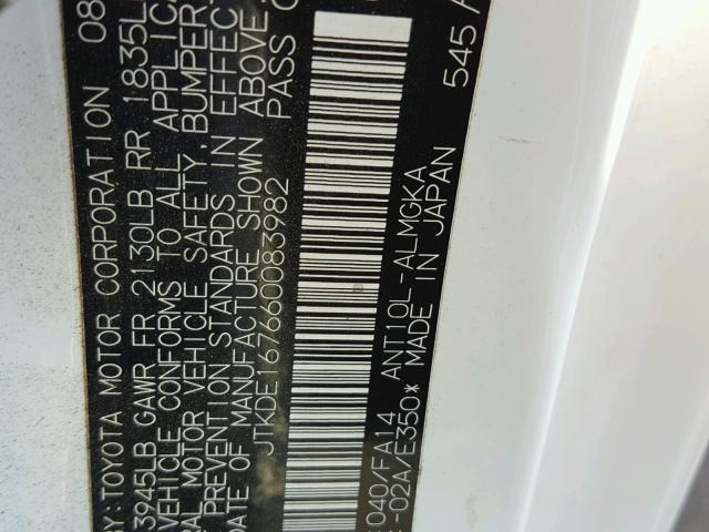 JTKDE167660083982 - 2006 TOYOTA SCION TC 白色 照片 10