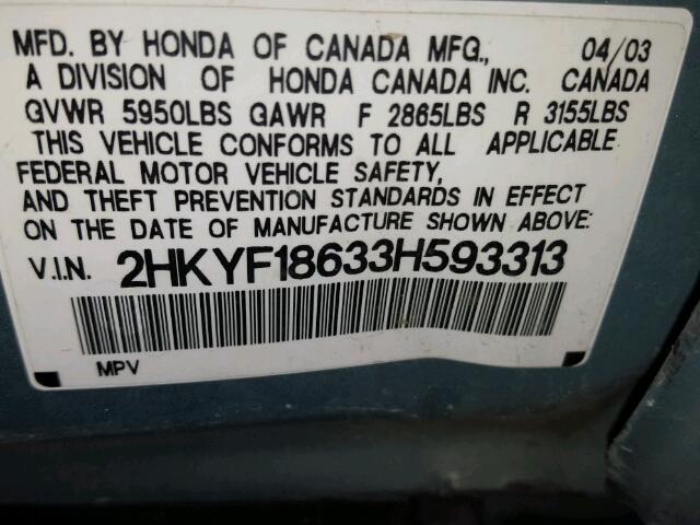 2HKYF18633H593313 - 2003 HONDA PILOT EXL SILVER photo 10