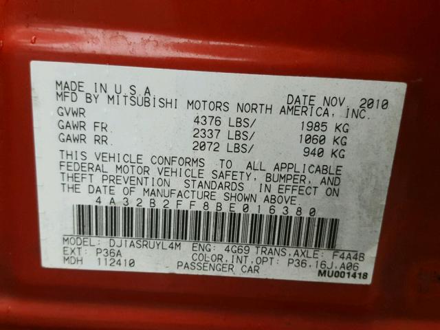 4A32B2FF8BE016380 - 2011 MITSUBISHI GALANT FE RED photo 10