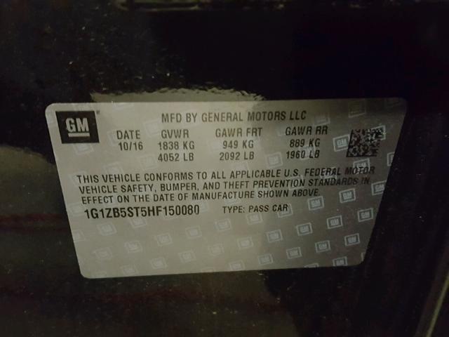 1G1ZB5ST5HF150080 - 2017 CHEVROLET MALIBU LS BLACK photo 10