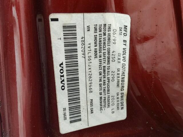 YV1LS61JXY2629468 - 2000 VOLVO S70 BASE MAROON photo 10