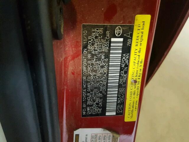 JTDBU4EE5AJ086216 - 2010 TOYOTA COROLLA BA RED photo 10