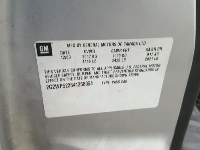 2G2WP522641258054 - 2004 PONTIAC GRAND PRIX ვერცხლისფერი ფოტო 10