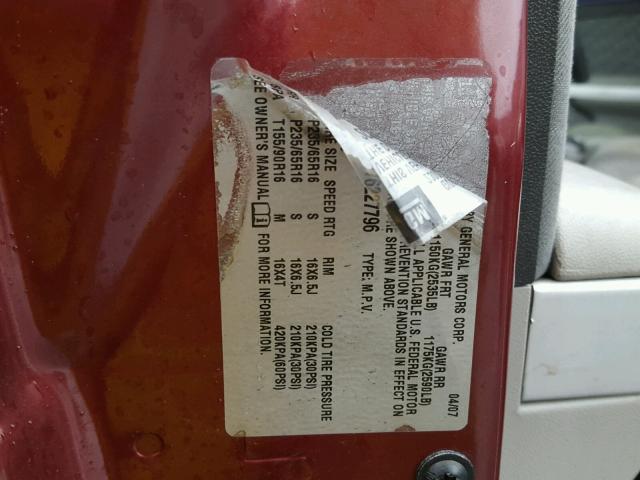 2CNDL13F076227796 - 2007 CHEVROLET EQUINOX LS RED photo 10