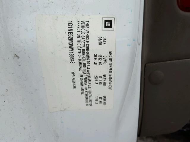 1G1NE52M3WY188648 - 1998 CHEVROLET MALIBU LS 白色 照片 10