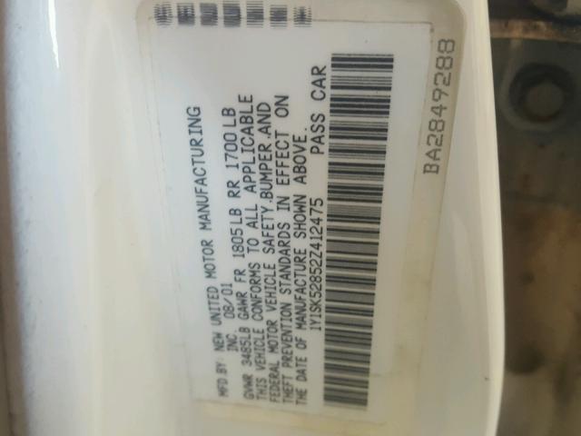 1Y1SK52852Z412475 - 2002 CHEVROLET GEO PRIZM 白色 照片 10