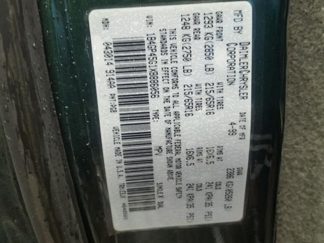 1B4GP45G1XB886056 - 1999 DODGE CARAVAN SE GREEN photo 10