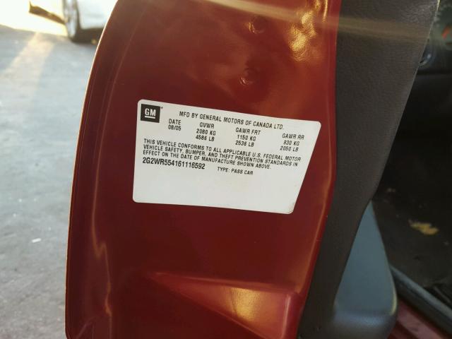 2G2WR554161116592 - 2006 PONTIAC GRAND PRIX BURGUNDY photo 10