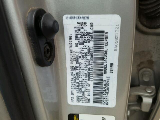 4T1BE30K84U305561 - 2004 TOYOTA CAMRY LE SILVER photo 10