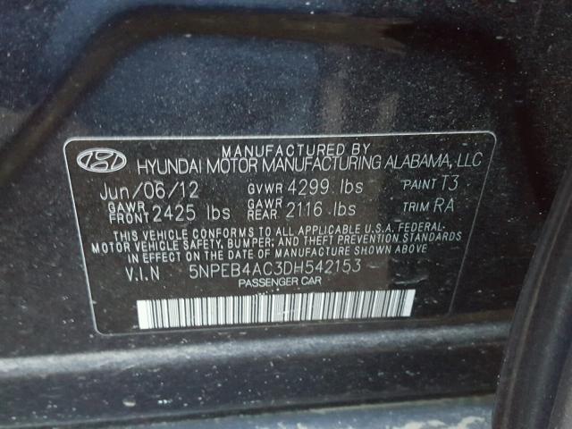 5NPEB4AC3DH542153 - 2013 HYUNDAI SONATA GLS BLUE photo 10