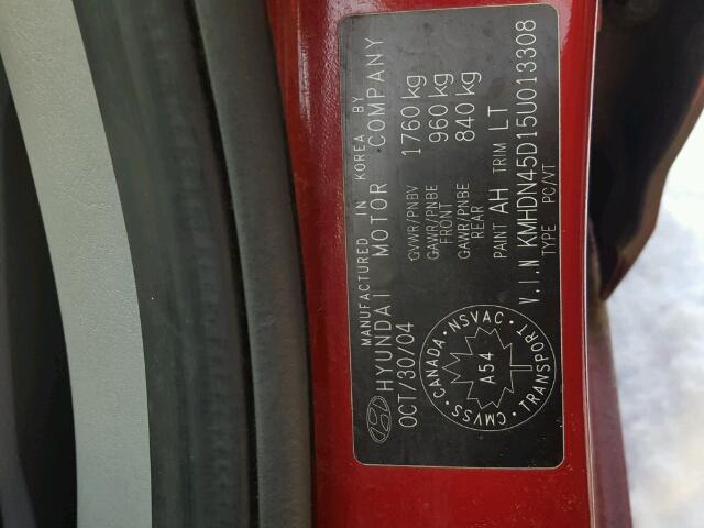 KMHDN45D15U013308 - 2005 HYUNDAI ELANTRA GL RED photo 10