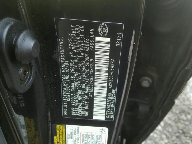 4T1BE32K95U389209 - 2005 TOYOTA CAMRY LE BLACK photo 10