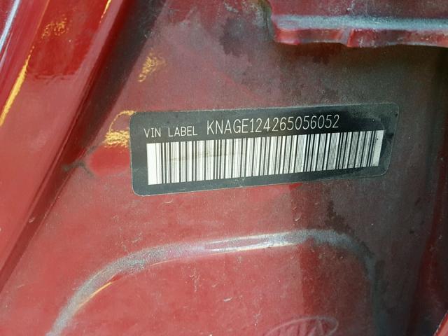 KNAGE124265056052 - 2006 KIA OPTIMA LX RED photo 10