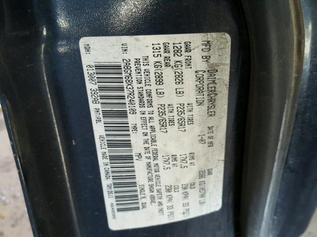 2A8GM68X37R240109 - 2007 CHRYSLER PACIFICA T BLACK photo 10