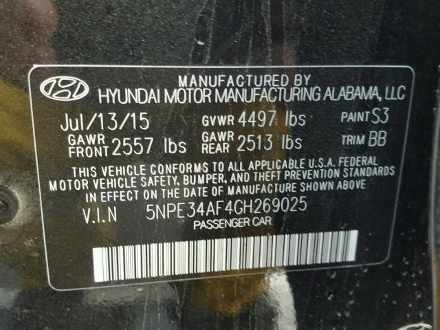 5NPE34AF4GH269025 - 2016 HYUNDAI SONATA SPO BLACK photo 10