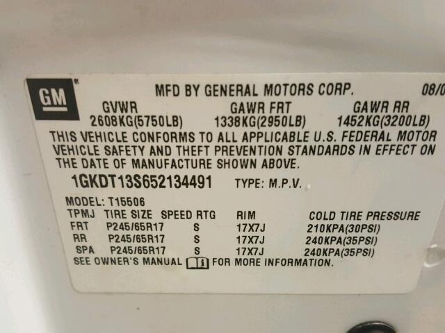 1GKDT13S652134491 - 2005 GMC ENVOY WHITE photo 10