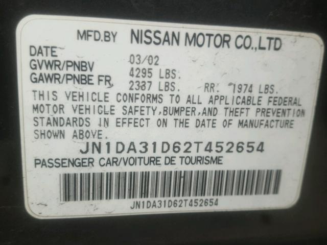 JN1DA31D62T452654 - 2002 NISSAN MAXIMA GLE GRAY photo 10