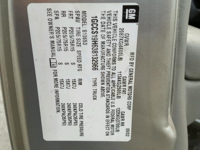 1GCCS19H638132966 - 2003 CHEVROLET S TRUCK S1 Сұр фото 10