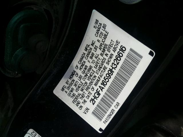 2HGFA16599H326616 - 2009 HONDA CIVIC LX BLACK photo 10