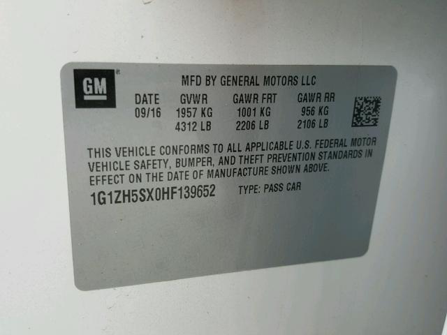 1G1ZH5SX0HF139652 - 2017 CHEVROLET MALIBU PRE WHITE photo 10