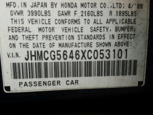 JHMCG5646XC053101 - 1999 HONDA ACCORD LX GREEN photo 10