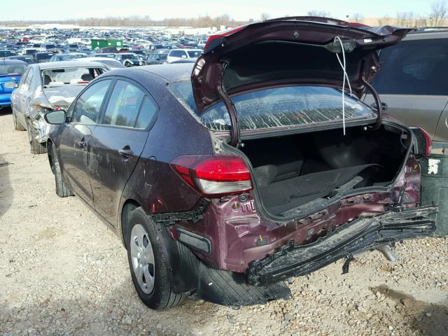 3KPFK4A78HE160847 - 2017 KIA FORTE LX BURGUNDY photo 3