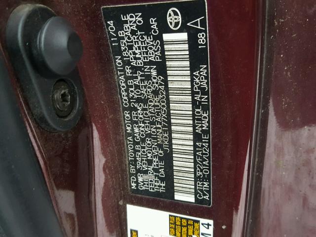 JTKDE177X50032479 - 2005 TOYOTA SCION TC 勃艮第红 照片 10