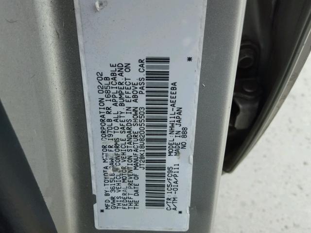 JT2BK18U820055503 - 2002 TOYOTA PRIUS SILVER photo 10