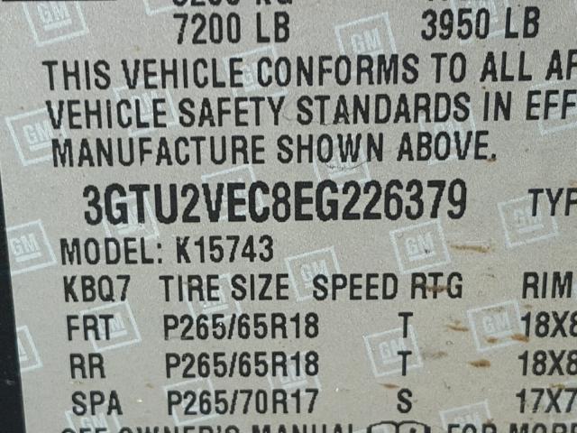 3GTU2VEC8EG226379 - 2014 GMC SIERRA K15 BLACK photo 10