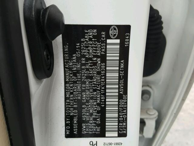 4T4BF1FK1ER416386 - 2014 TOYOTA CAMRY L WHITE photo 10