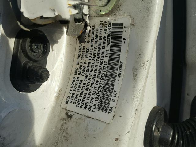 19XFC2F71GE218712 - 2016 HONDA CIVIC EX თეთრი ფოტო 10