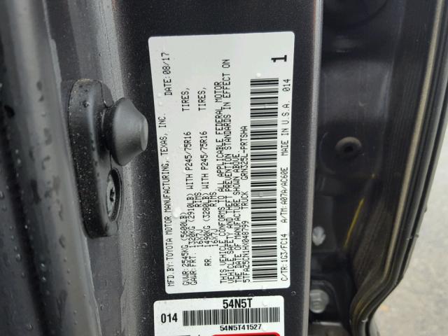 5TFAZ5CN1HX048799 - 2017 TOYOTA TACOMA DOU GRAY photo 10