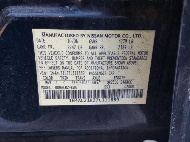 1N4AL21E27C111889 - 2007 NISSAN ALTIMA 2.5 BLUE photo 10