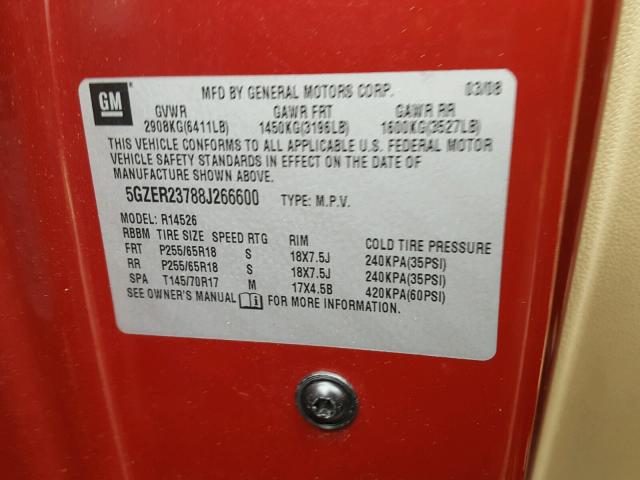 5GZER23788J266600 - 2008 SATURN OUTLOOK XR ბურგუნდია ფოტო 10