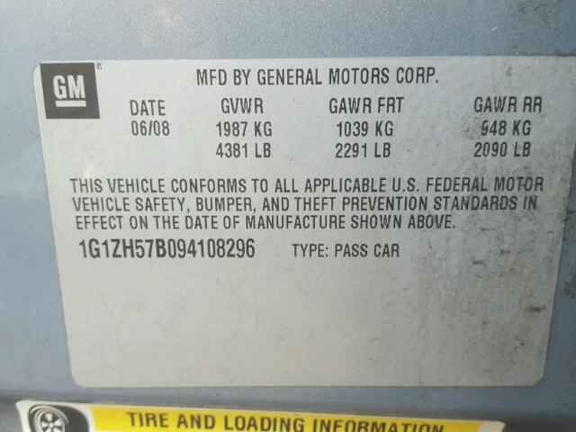 1G1ZH57B094108296 - 2009 CHEVROLET MALIBU 1LT 蓝色 照片 10