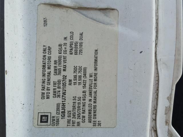 1GBJ6H1J7WJ105702 - 1998 CHEVROLET C-SERIES C WHITE photo 10