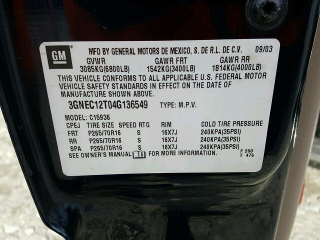 3GNEC12T04G136549 - 2004 CHEVROLET AVALANCHE BLUE photo 10