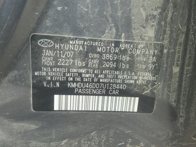 KMHDU46D07U128440 - 2007 HYUNDAI ELANTRA GL GRAY photo 10