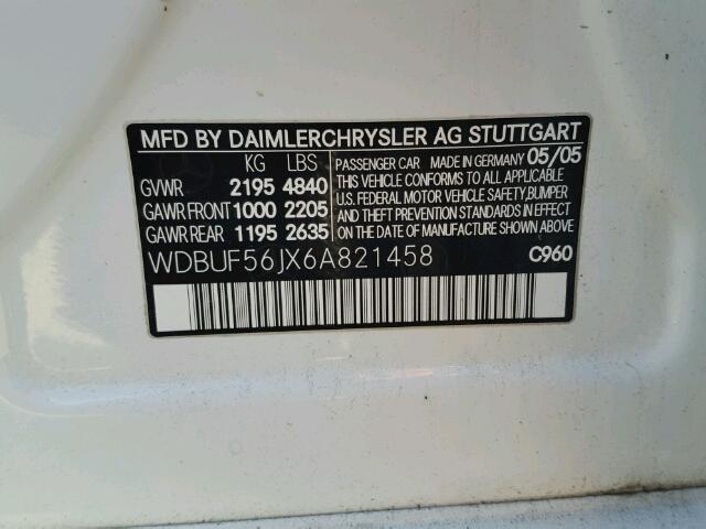 WDBUF56JX6A821458 - 2006 MERCEDES-BENZ E 350 WHITE photo 10