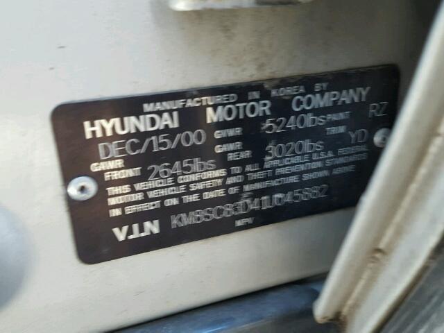 KM8SC83D41U045882 - 2001 HYUNDAI SANTA FE G SILVER photo 10