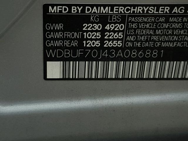 WDBUF70J43A086881 - 2003 MERCEDES-BENZ E 500 SILVER photo 10