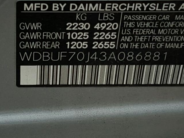 WDBUF70J43A086881 - 2003 MERCEDES-BENZ E 500 SILVER photo 9