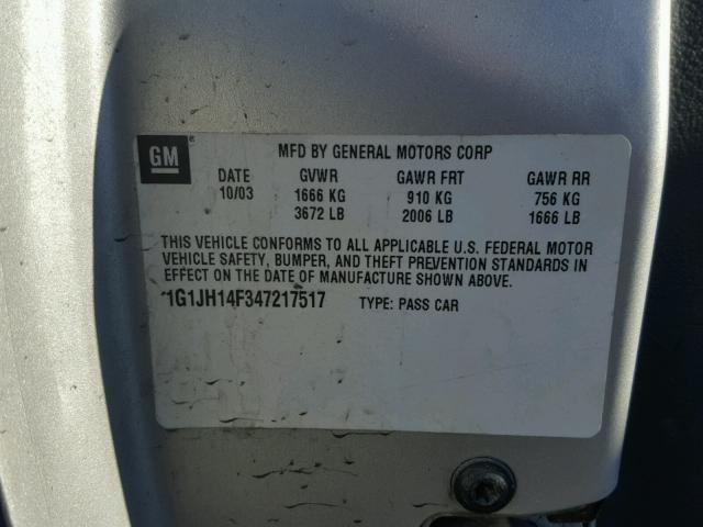 1G1JH14F347217517 - 2004 CHEVROLET CAVALIER L SILVER photo 10