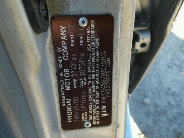 KMHCG45G7YU075106 - 2000 HYUNDAI ACCENT GL SILVER photo 10