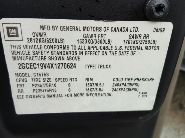 2GCEC19V4X1270624 - 1999 CHEVROLET SILVERADO BLACK photo 10